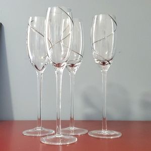 Set of 2 Champagne Flutes Glasses silver swirl 10"